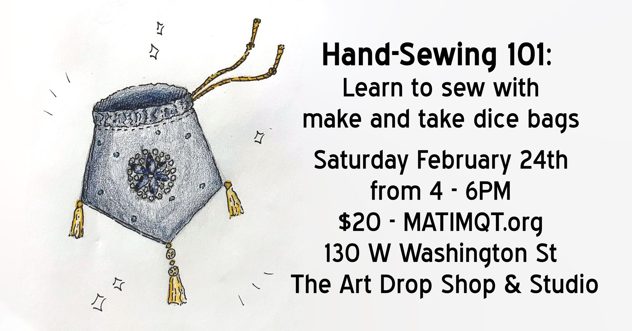 Hand-Sewing 101 Marquette workshop at The Art Drop Shop & Studio
